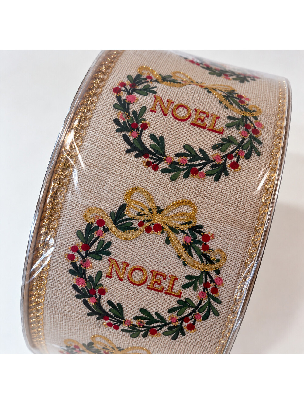 Member's Mark Premium Noel Christmas Wreath Wired Glitter Ribbon 2.5in x 50yd